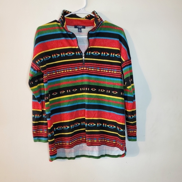 Chaps Tops - Womens Chaps Aztec Southwestern Quarter Zip Cotton Shirt size medium